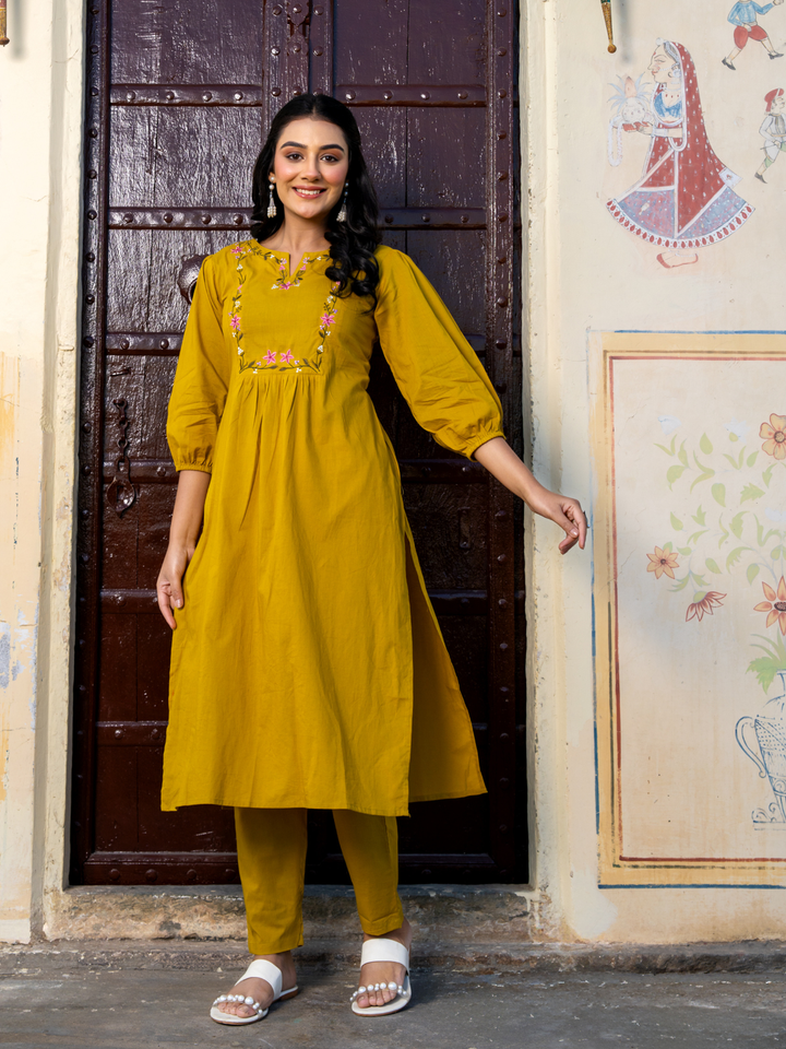 GULMIRA COTTON EMBROIDERY KURTA SET