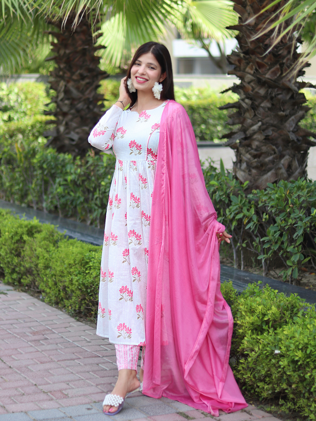WHITE LUREX FLORAL SUIT SET