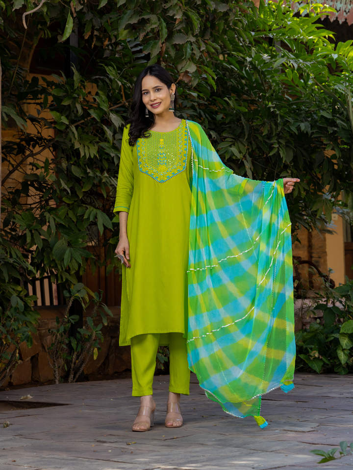 LIME EMBROIDERY CHARM KURTA SET