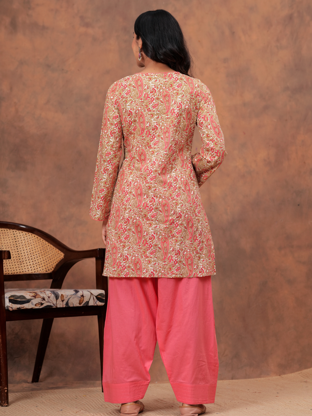 PEACH PAISELY PRINTED FARSI SET