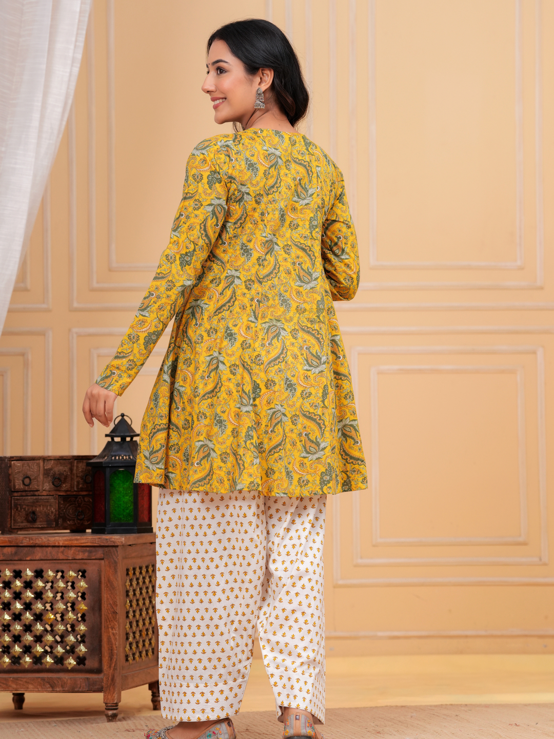 MUSTARD FLORAL ANARKALI FARSI SET