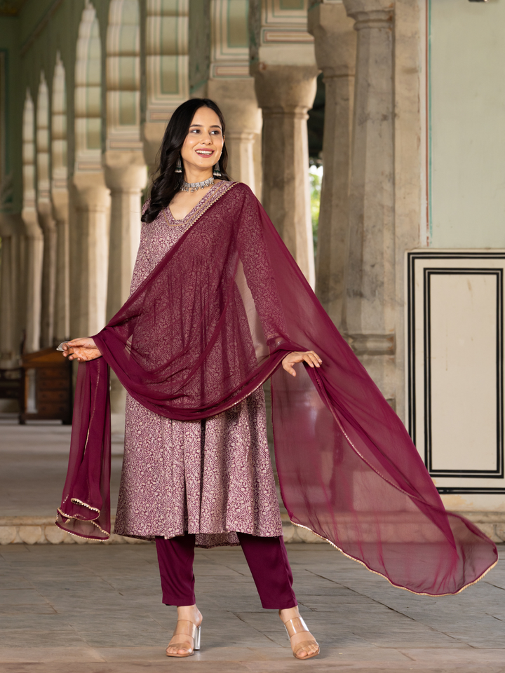 GARNET COTTON FLARED KURTA SET