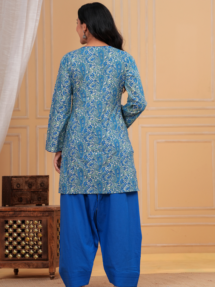 BLUE PAISELY PRINTED FARSI SET