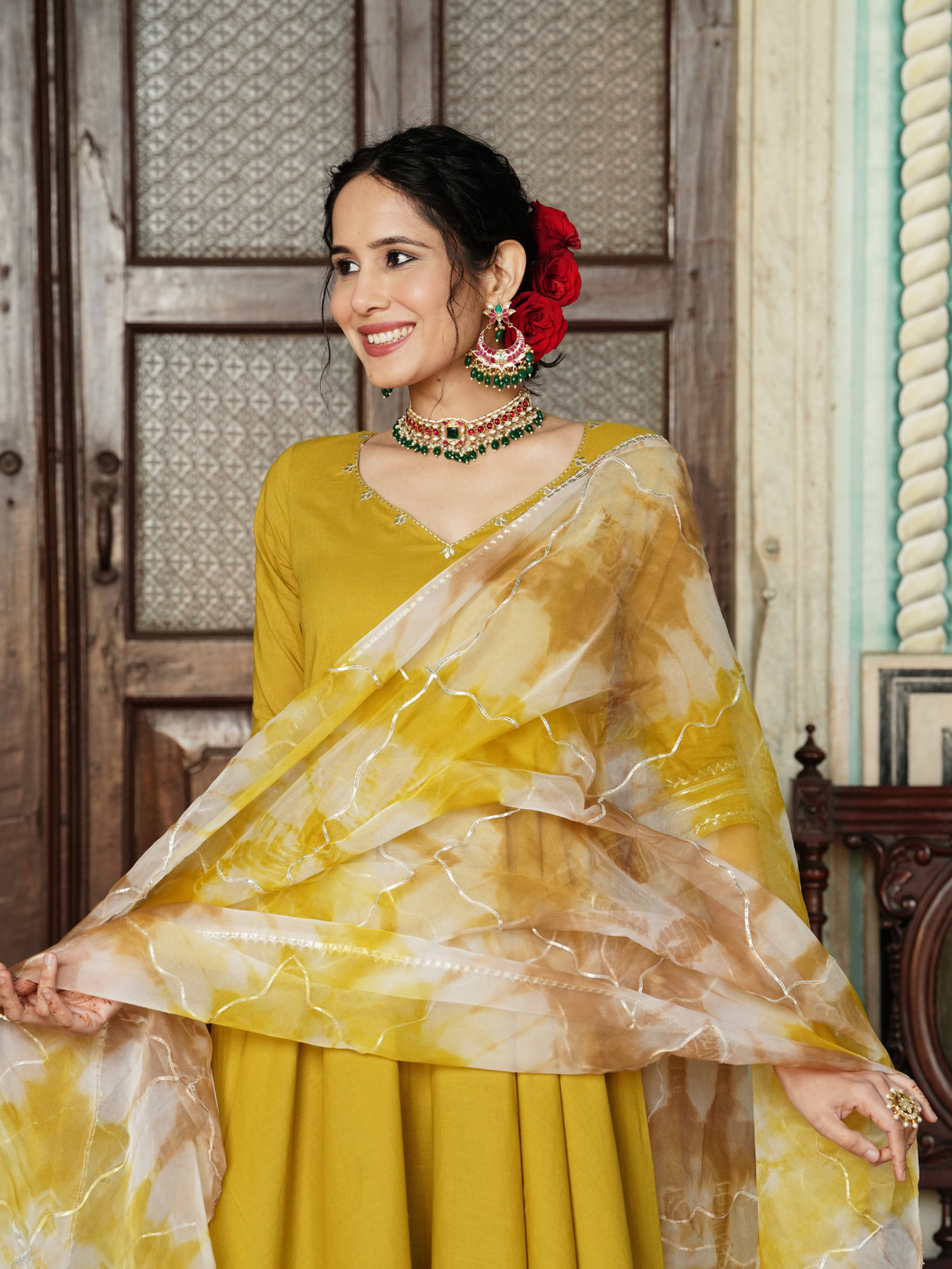 ROYAL MUSTARD LACE ANARKALI SET
