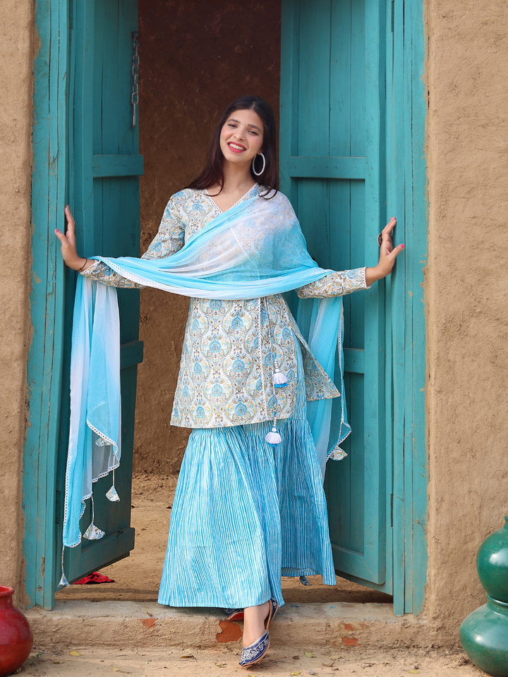 POWDER BLUE ANGRAKHA-SHARARA SET