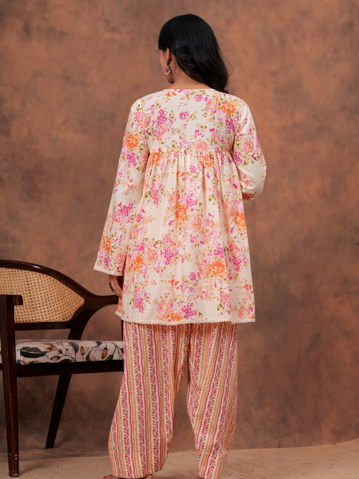 PEACH FLORAL ANARKALI FARSI SET