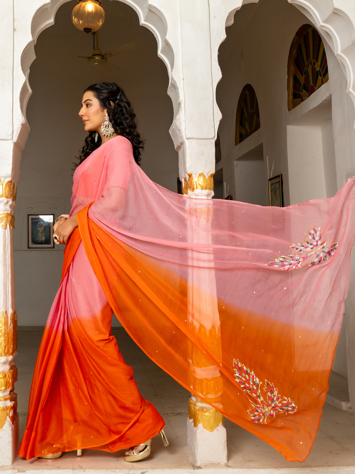 RANGRATAN BEADS WORK CHIFFON SAREE