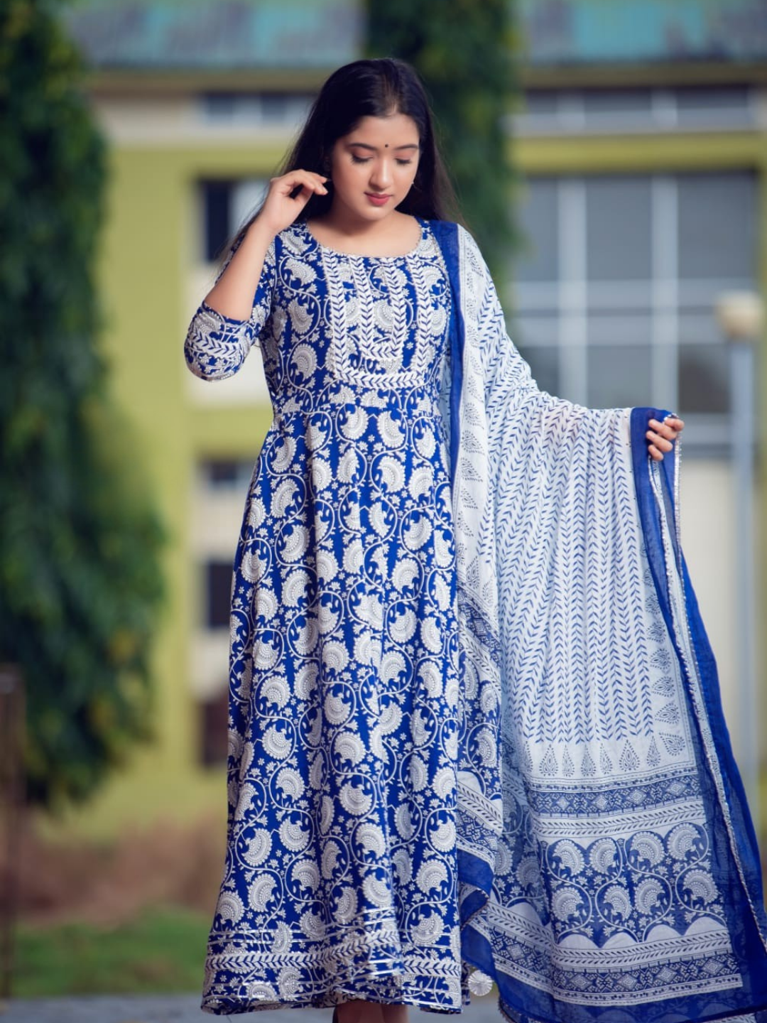 INDIGO KALAMKARI PRINTED SUIT SET
