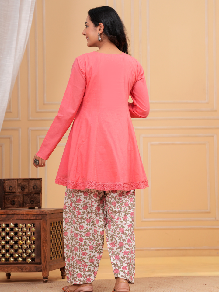 PEACH FLORAL ANARKALI FARSI SET
