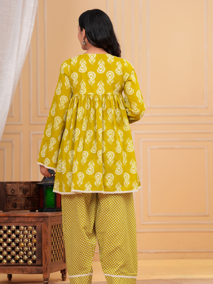 GREEN PRINTED ANARKALI FARSI SET