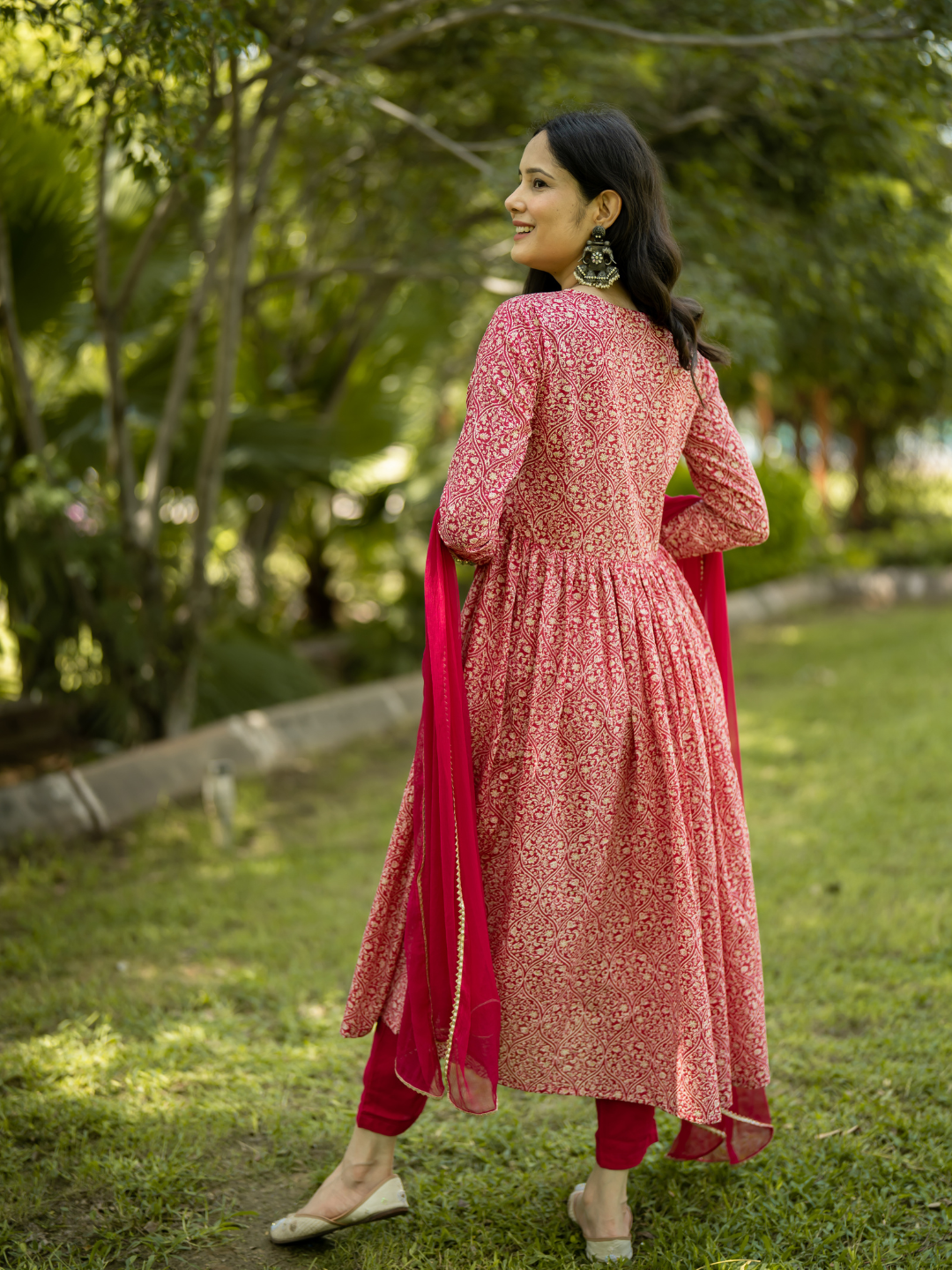PINK COTTON FLARED KURTA SET