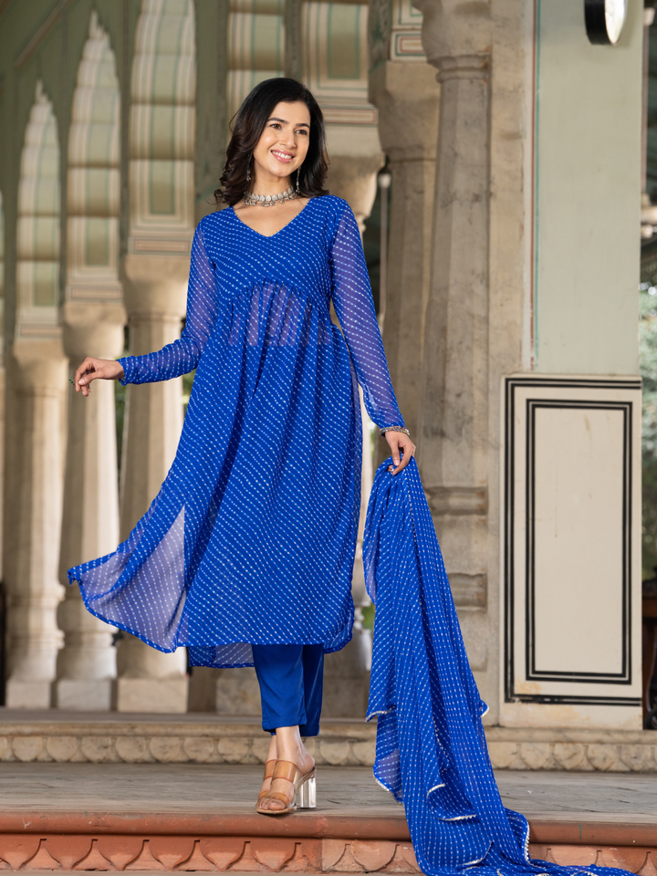 ROYAL BLUE GEORGETTE FLOWY SUIT SET