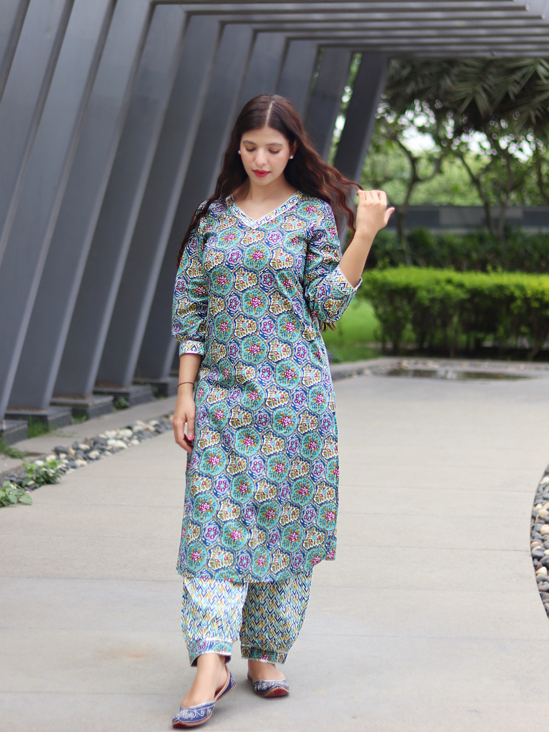 BLUE COTTON KURTA SET