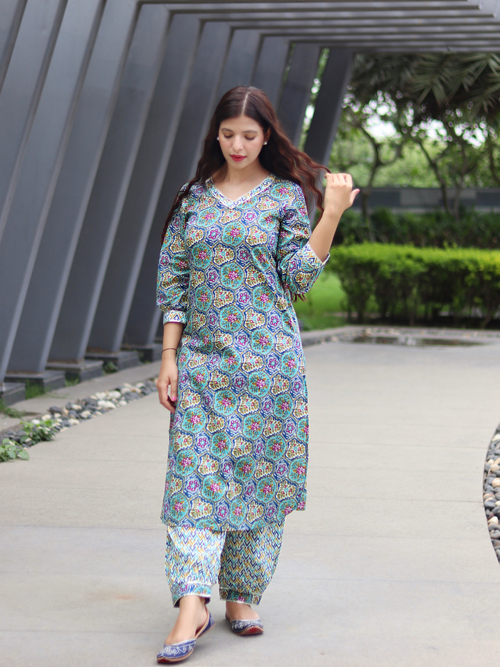 BLUE COTTON KURTA SET