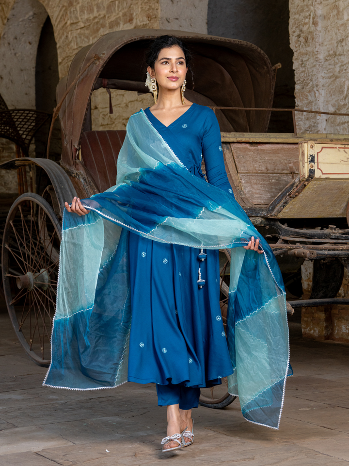 TEAL EMBROIDERED HANDWORKED SUIT SET