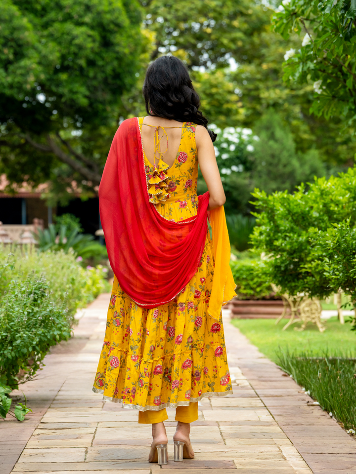 MUSTARD MIRROR BLOSSOM ANARKALI SET