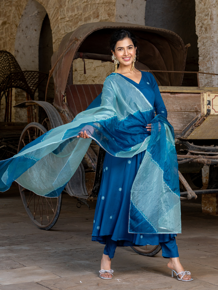 TEAL EMBROIDERED HANDWORKED SUIT SET
