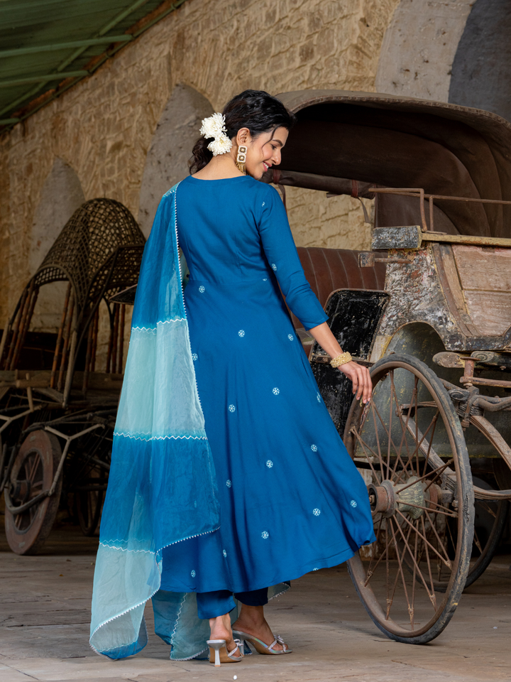 TEAL EMBROIDERED HANDWORKED SUIT SET
