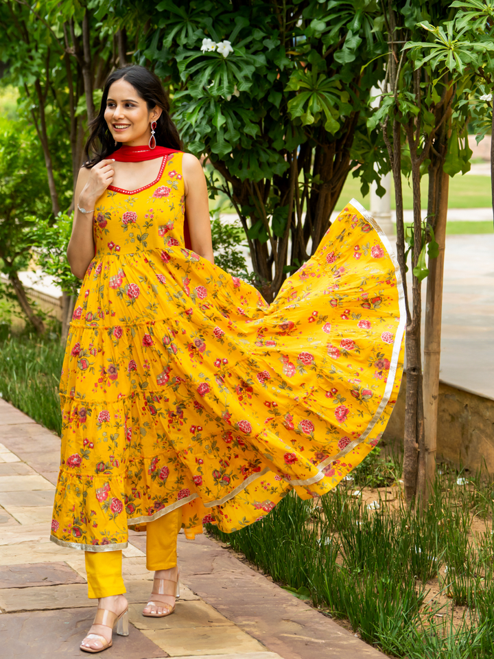 MUSTARD MIRROR BLOSSOM ANARKALI SET
