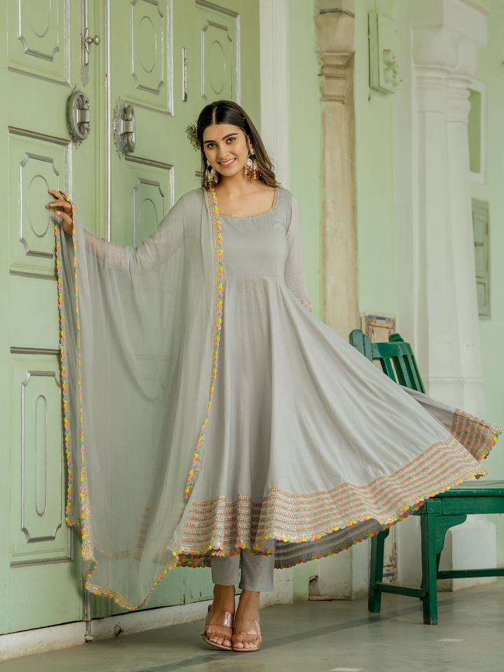 CELESTIAL GREY ANARKALI SET