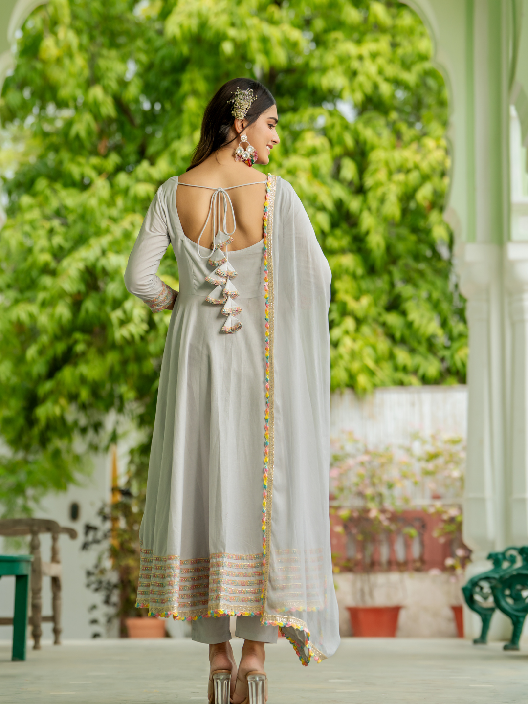 CELESTIAL GREY ANARKALI SET