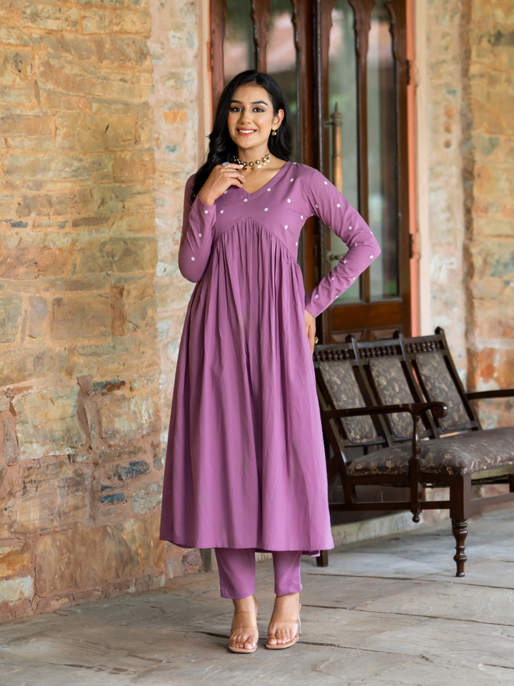 LAVENDER HUES EMBROIDERY KURTA SET