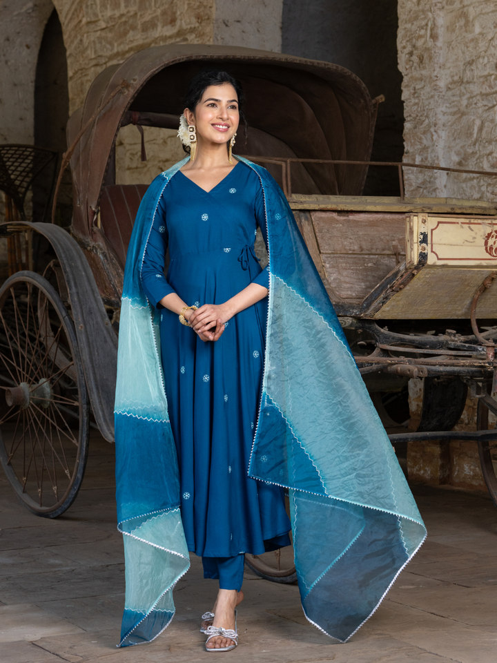 TEAL EMBROIDERED HANDWORKED SUIT SET