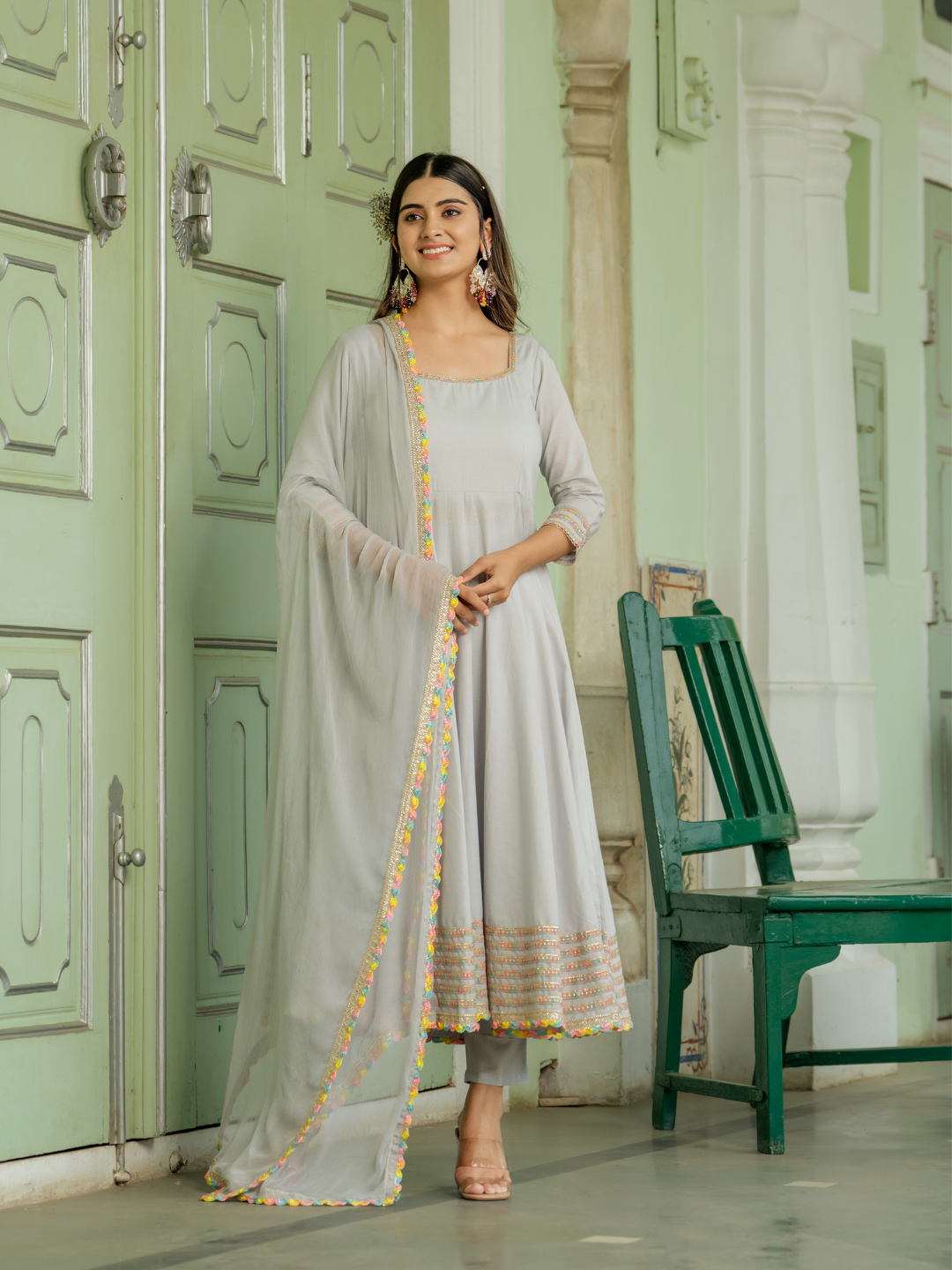 CELESTIAL GREY ANARKALI SET