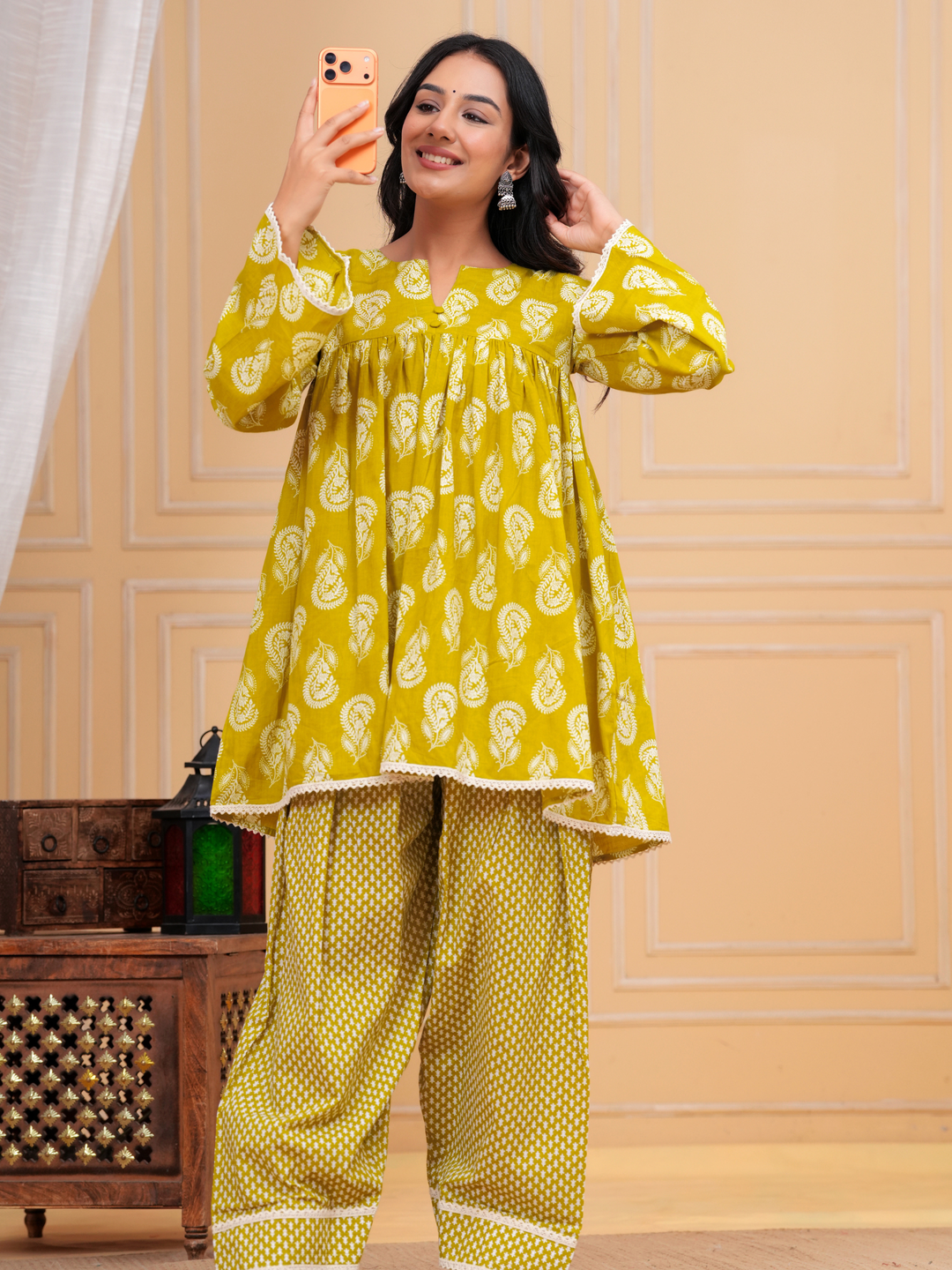 GREEN PRINTED ANARKALI FARSI SET