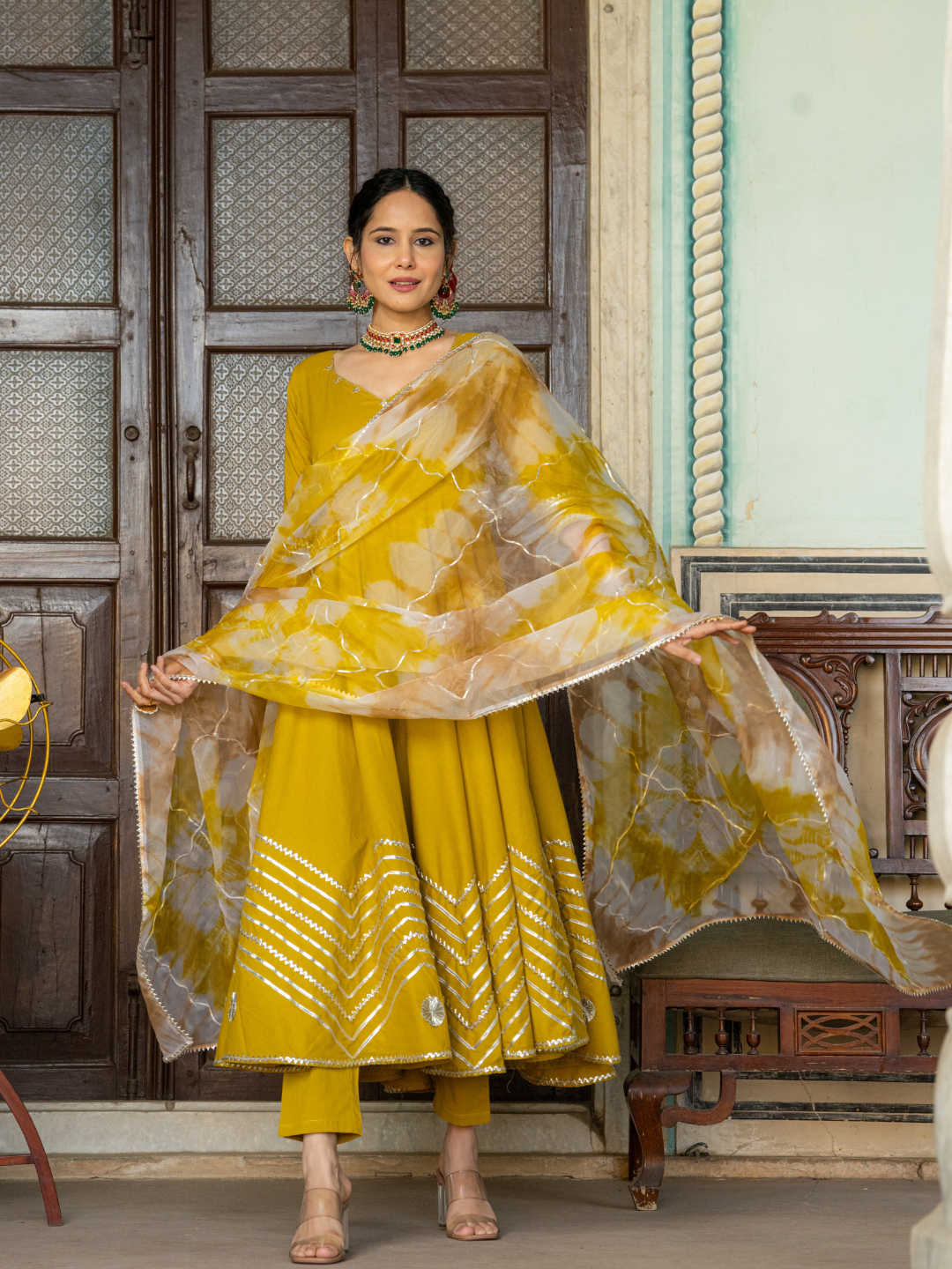 ROYAL MUSTARD LACE ANARKALI SET