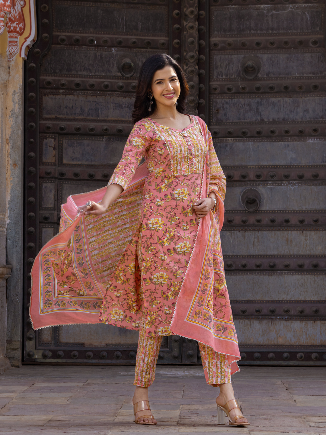 PEACH BLOSSOM COTTON KURTA SET