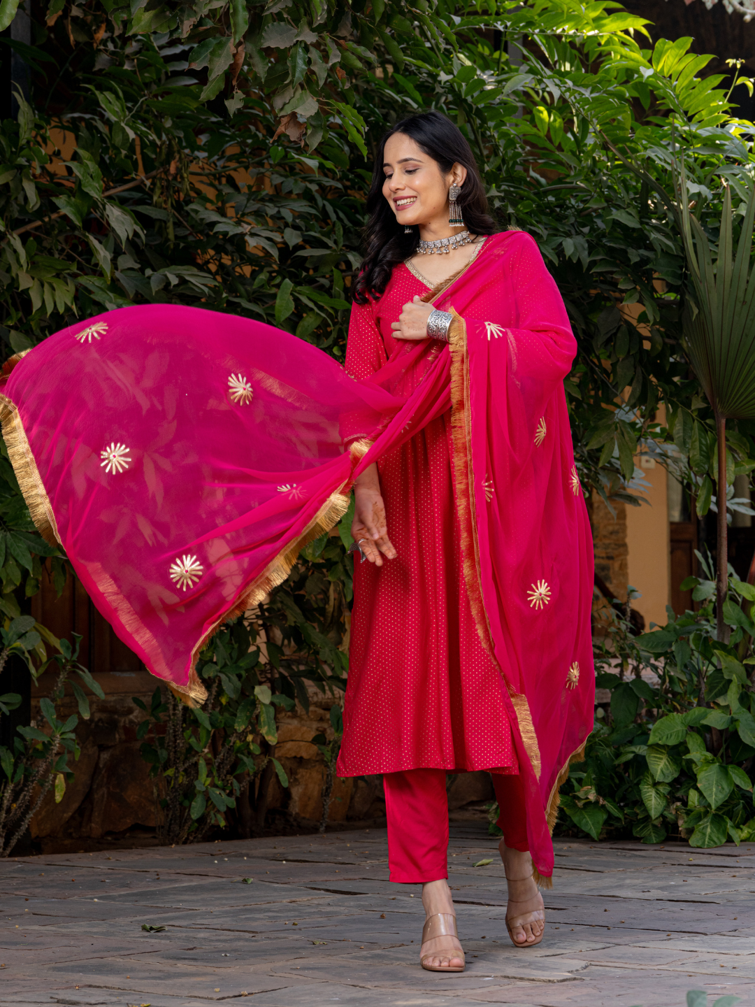 PINK POLKA DOT KURTA SET