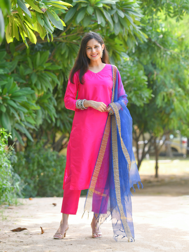 PINK SILK CASUAL KURTA SET