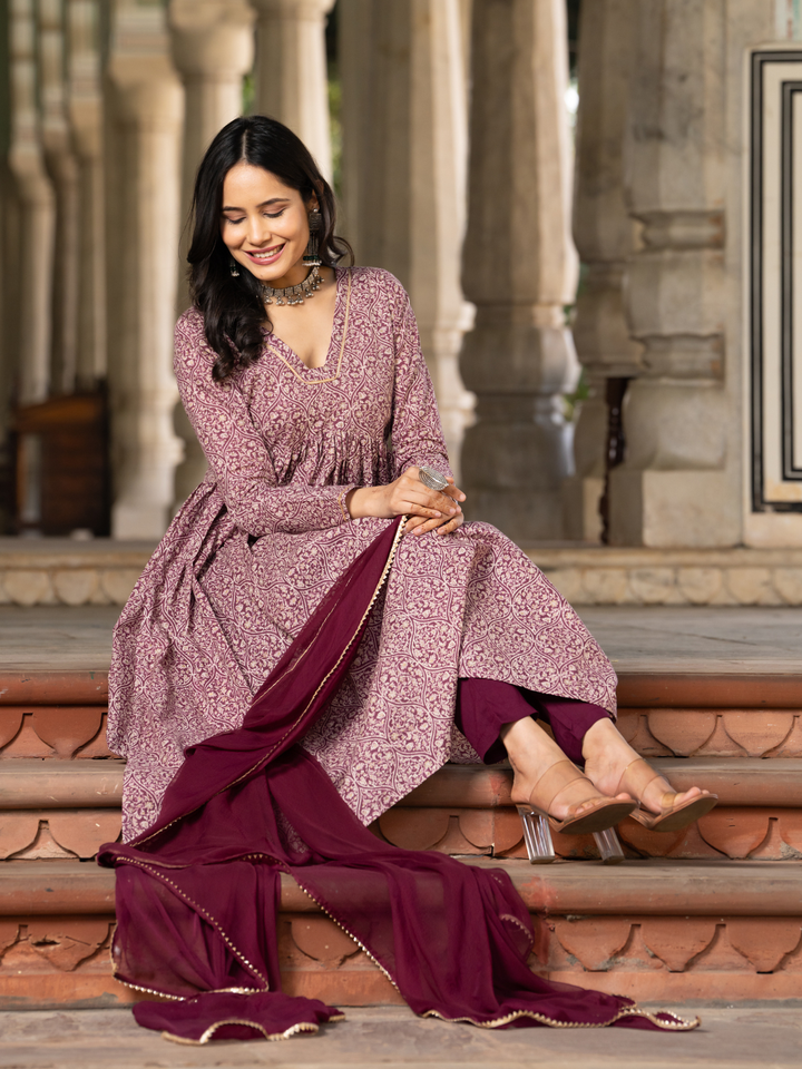 GARNET COTTON FLARED KURTA SET