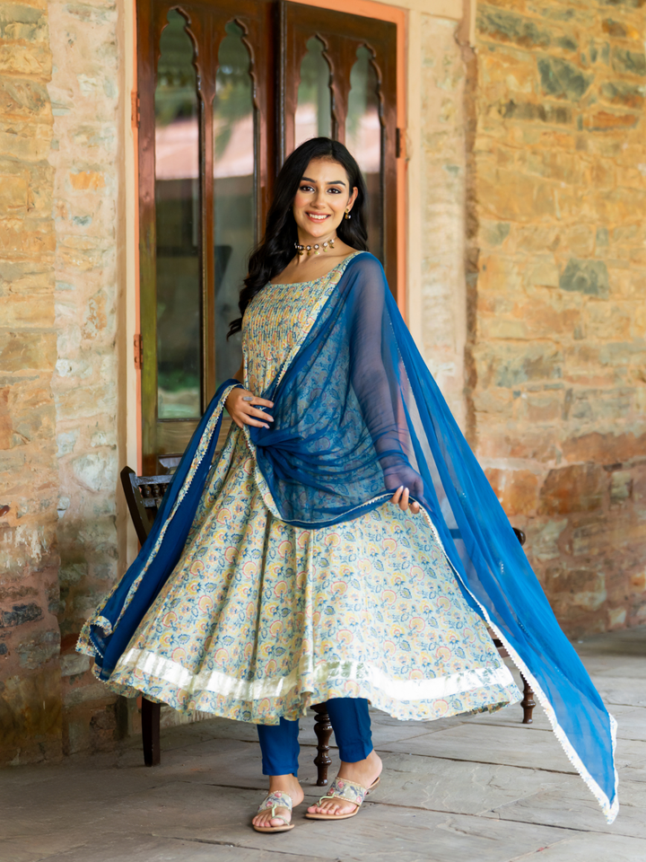 TEAL BLOOM ANARKALI SUIT SET