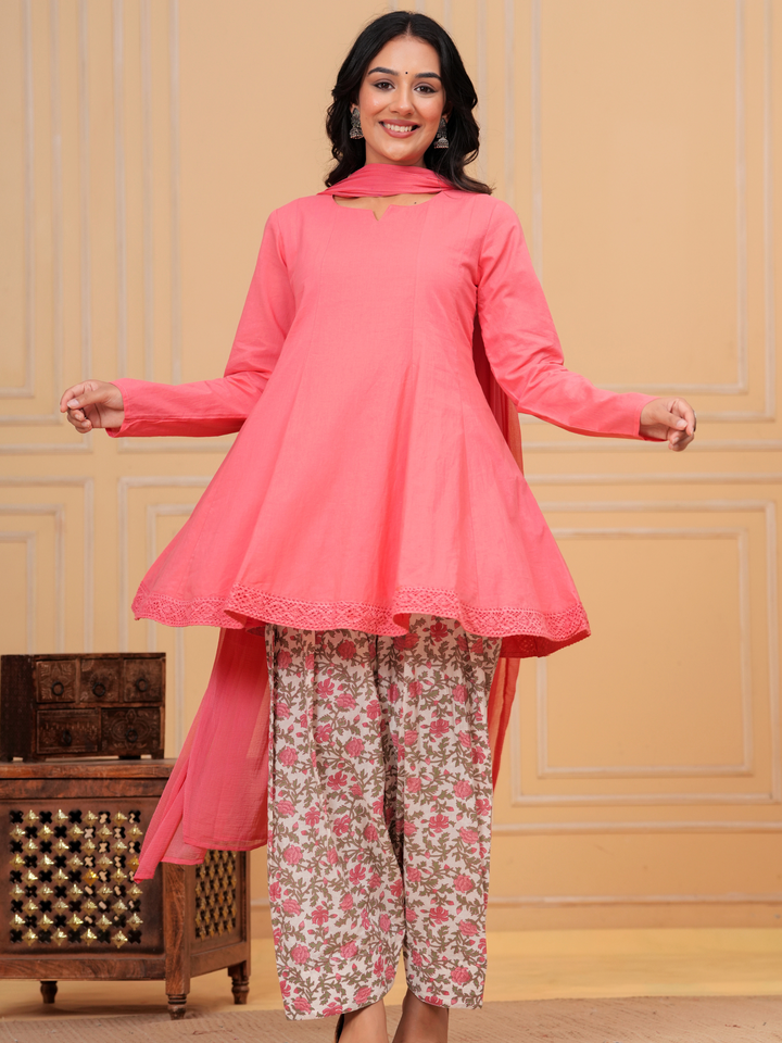 PEACH FLORAL ANARKALI FARSI SET