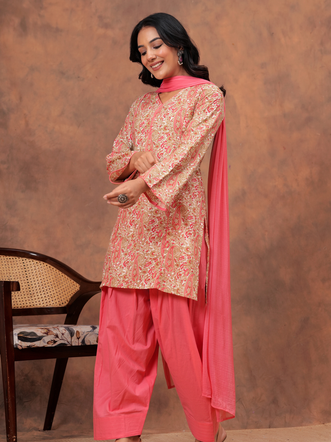 PEACH PAISELY PRINTED FARSI SET
