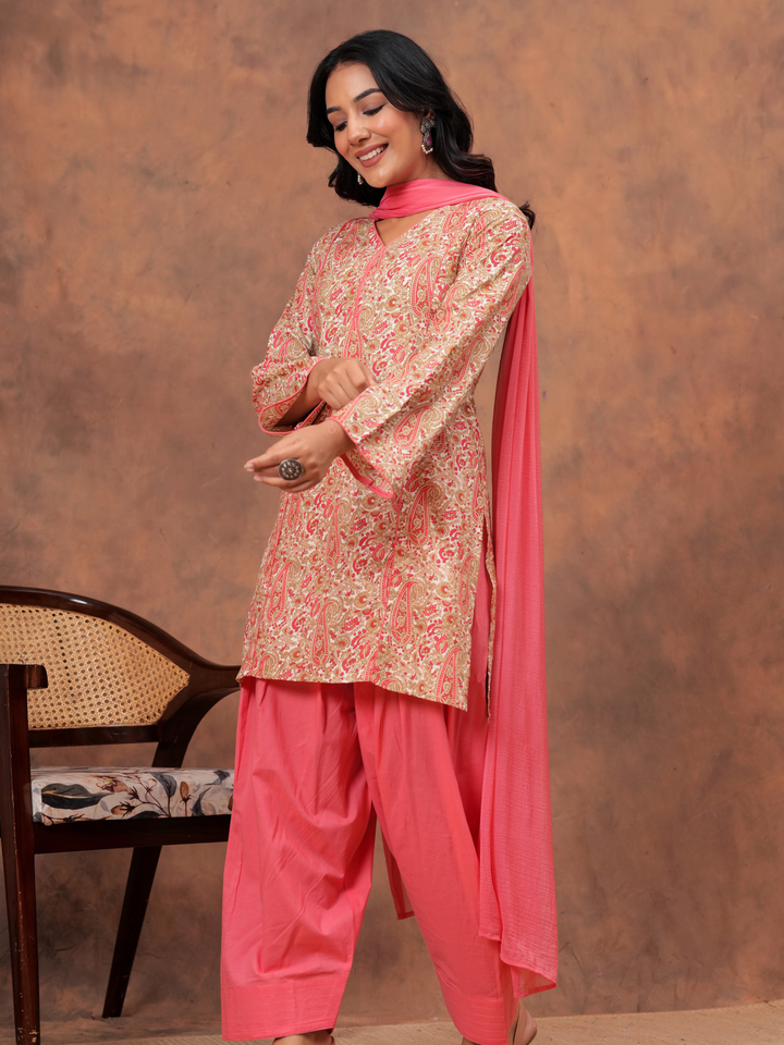 PEACH PAISELY PRINTED FARSI SET