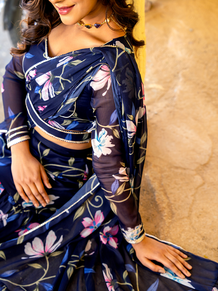 NEELAMIKA CHIFFON PRE-DRAPED SAREE