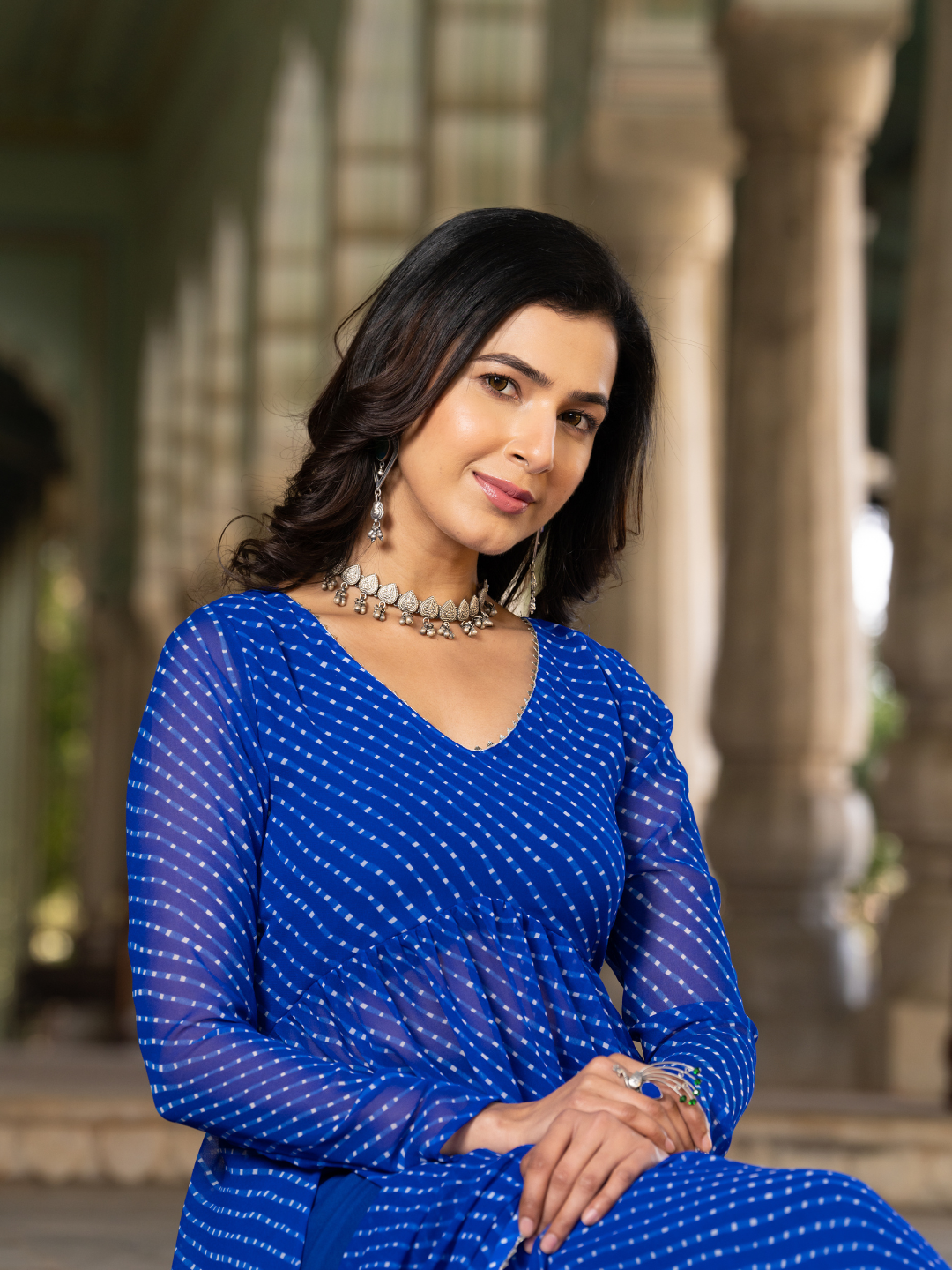 ROYAL BLUE GEORGETTE FLOWY SUIT SET