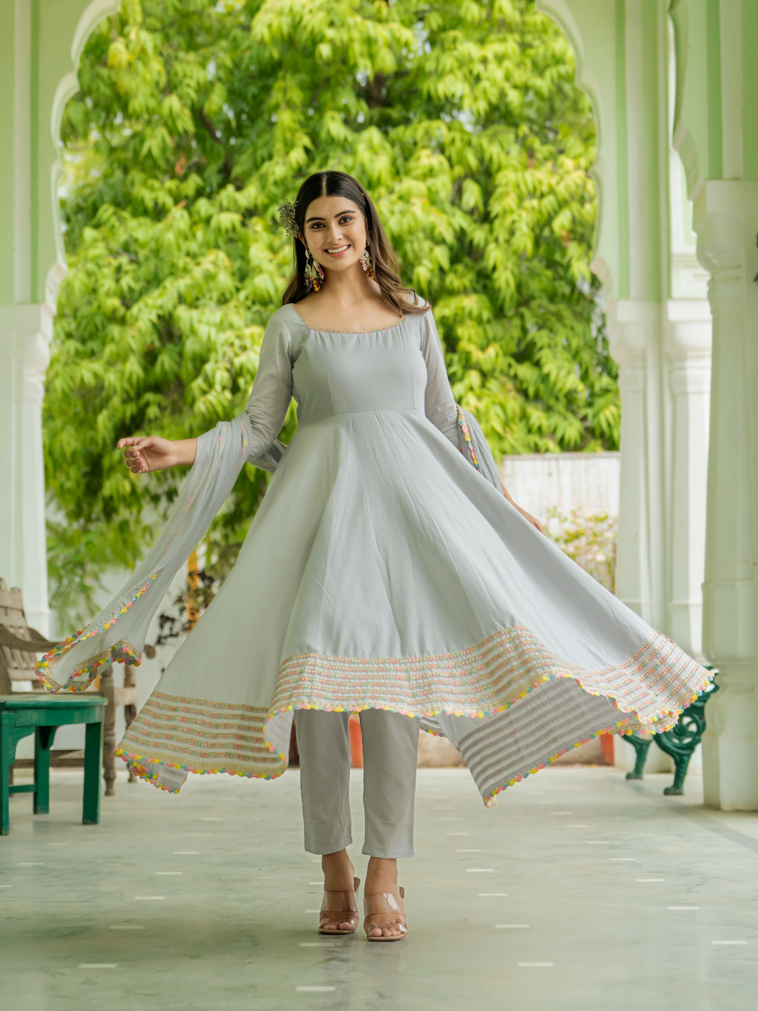 CELESTIAL GREY ANARKALI SET – GAYRAA