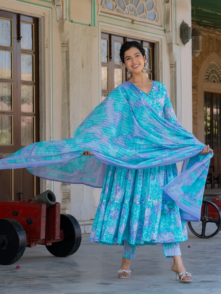 SKY-BOUND TIERED GOTA SUIT SET
