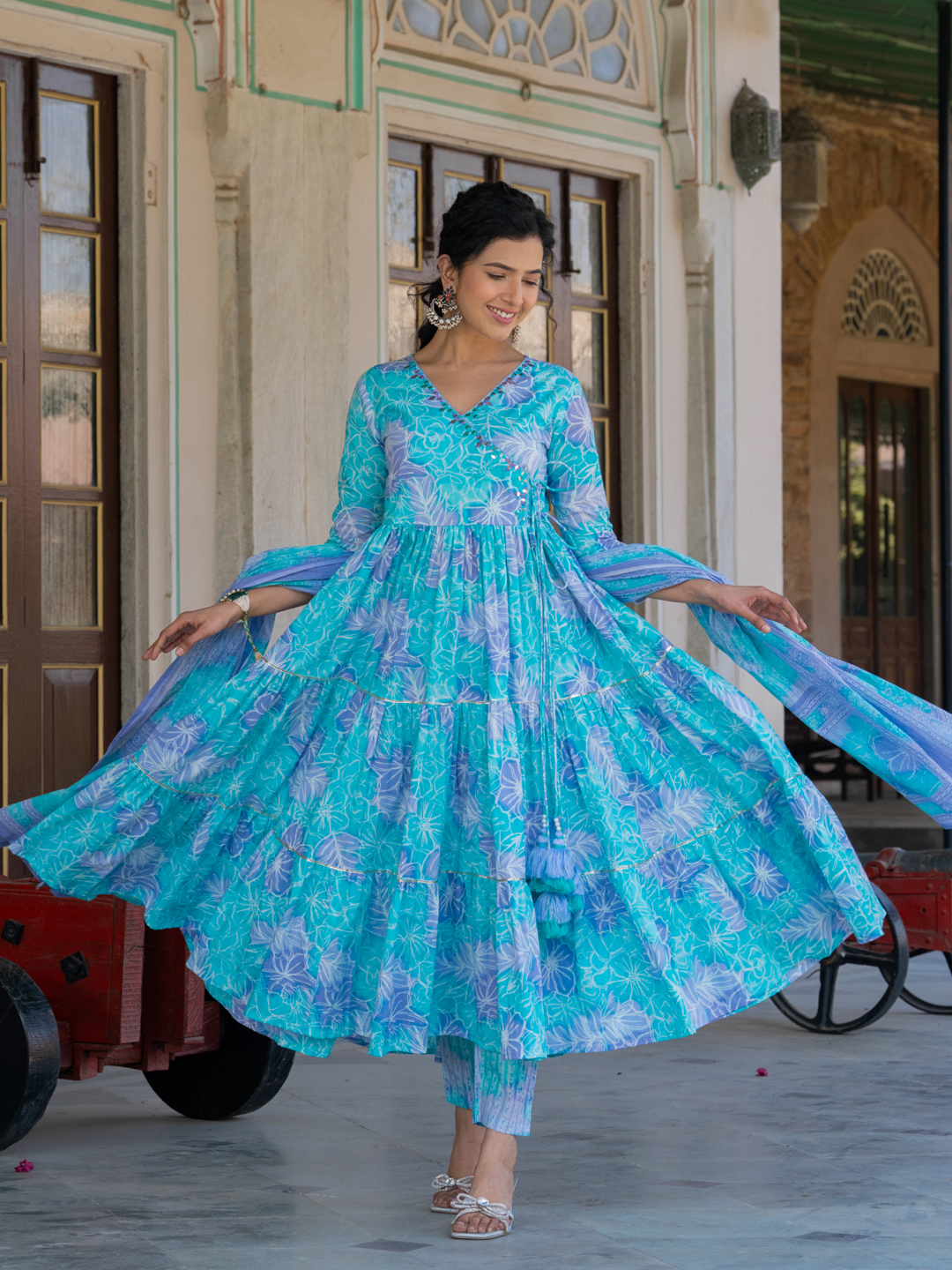 SKY-BOUND TIERED GOTA SUIT SET