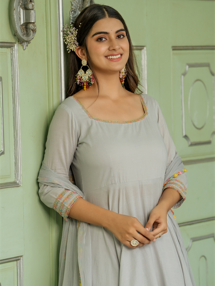 CELESTIAL GREY ANARKALI SET