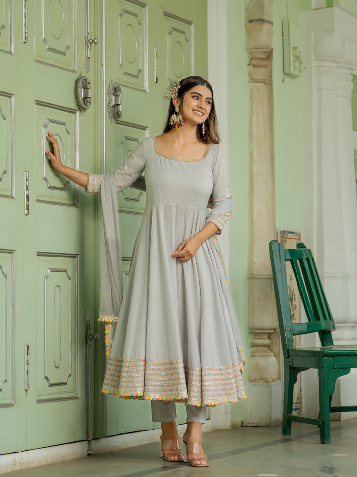 CELESTIAL GREY ANARKALI SET