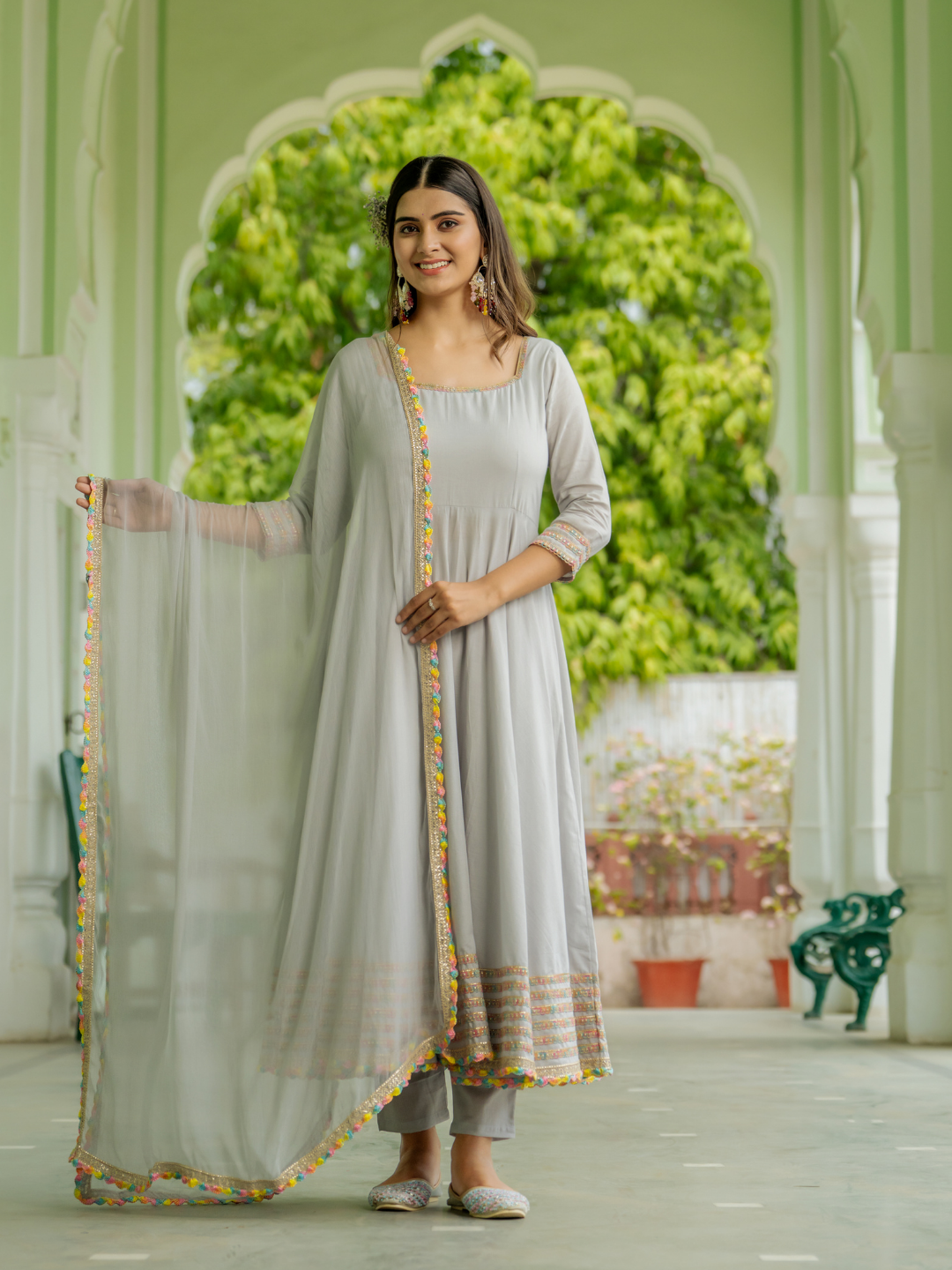 CELESTIAL GREY ANARKALI SET