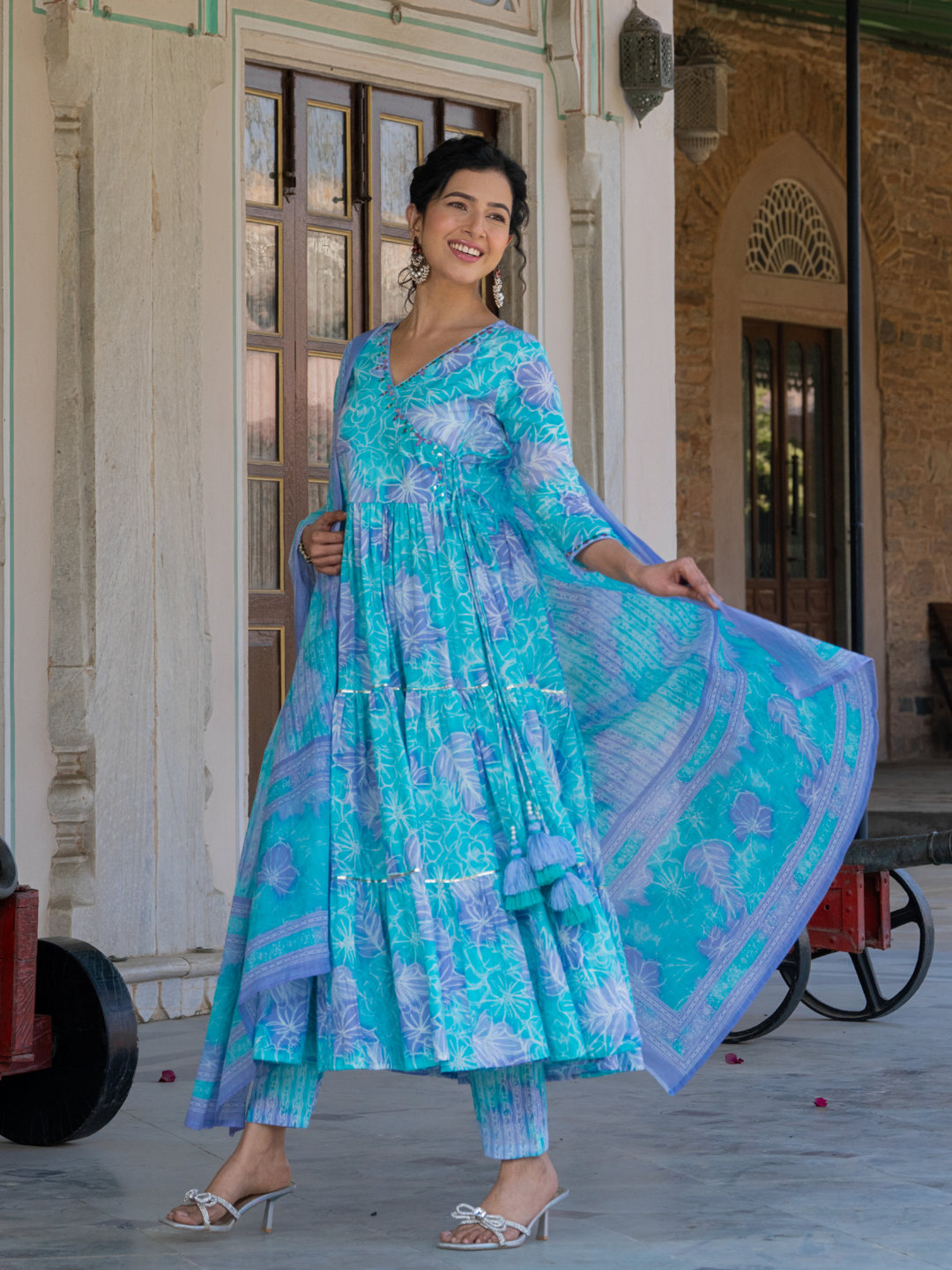 SKY-BOUND TIERED GOTA SUIT SET