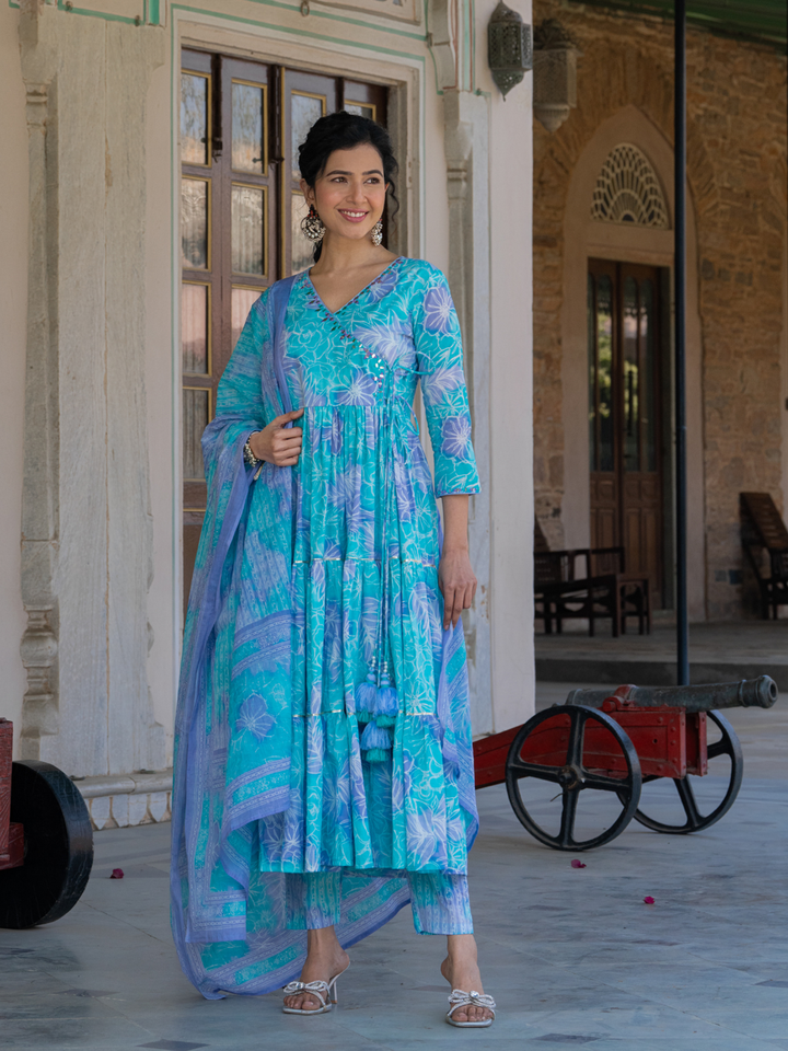SKY-BOUND TIERED GOTA SUIT SET