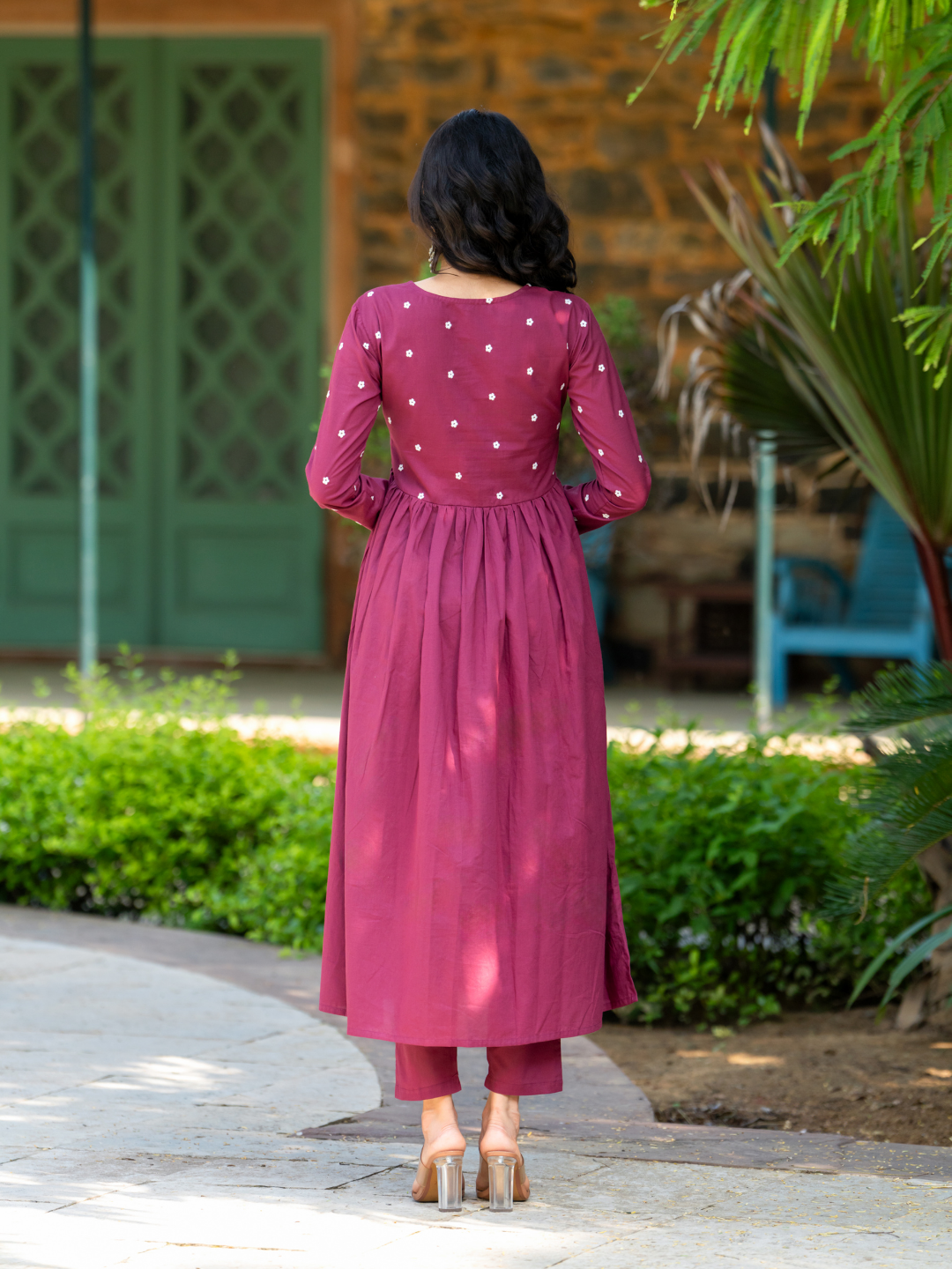 WINE EMBROIDERY KURTA SET