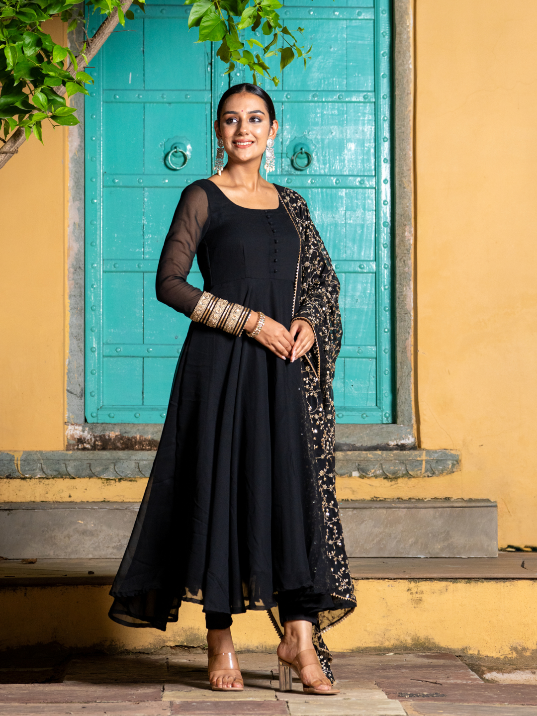 BLACK ZARI SPLENDOR ANARKALI SET